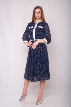 Платье 1199-1 темно-синий + горох АСВ
