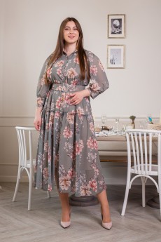 Платье 1246-5 оливковый + цветочный принт АСВ