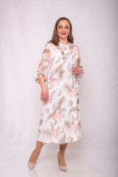 Платье 1260-1 бежевый + цветочный принт АСВ