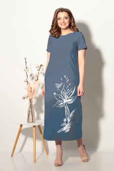 Платье 699 джинсовый с белым рисунком Fortuna. Шан-Жан
